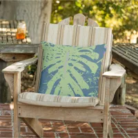 Tropical beach monstera leaf botanical coastal outdoor pillow