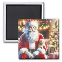 Santa and a Puppy | Vintage Christmas Magnet