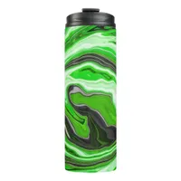 Lime Green and Black Marble Swirls Fluid Art Thermal Tumbler