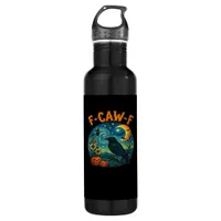 Crow Raven F-Caw-F Funny Halloween Gothic Checkere Stainless Steel Water Bottle