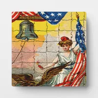 Vintage Lady, Eagle, Flag and Liberty Bell Mosiac Plaque