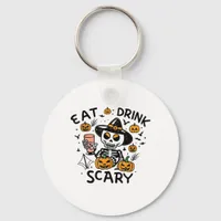 Eat Drink And Be Scary Halloween Pumpkin Miniature Keychain