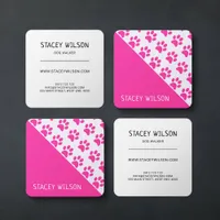 Modern Pink Dog Walker Or Pet Groomer Square Business Card