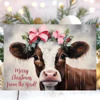 Festive Cow Merry Christmas From The Herd Holiday Card