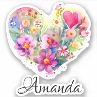 Floral Heart Wreath and Name | Pastel Watercolor  Sticker