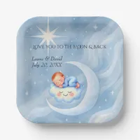 Baby Boy Shower Invite Moonlight Stars Watercolor Paper Plates