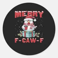 Retro Merry Christmas F-Caw-F Chicken  Classic Round Sticker