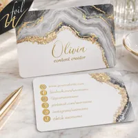 Elegant Gray Agate Gold Foil Calligraphy Business Cards