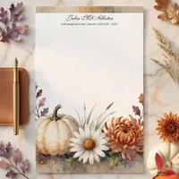 Watercolor Autumn White Pumpkin Orange Floral Stationery