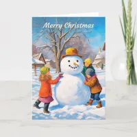 Winter Snow Scene Merry Christmas Festive Snowman Holiday Card