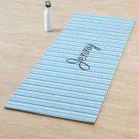 Soft Blue Striped Personalized Yoga Mat