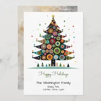 Whimsical Christmas Tree Illustration Happy  Holiday Card