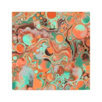 Brown, Teal, Orange Marble Fluid Art