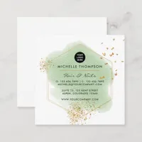 Green and Gold Brushstrokes Square Business Card