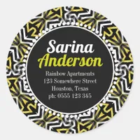 Gold and Black Sparkle Patter Return Address Round Classic Round Sticker