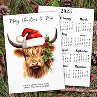 Highland Cow 2026 Calendar Festive Merry Christmas Holiday Card