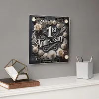 Graceful 1st Anniversary Paper Wreath Square Wall Clock