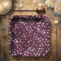 Watercolor Snowdrops Wedding V2 Plum/Copper ID726 Paper Plates