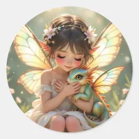 Fairy and Dragon | Chibi Anime Fairy Tale Classic Round Sticker