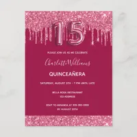 Quinceanera red glitter drips invitation postcard