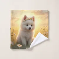 Adorable little, white Spitz puppy  Wash Cloth