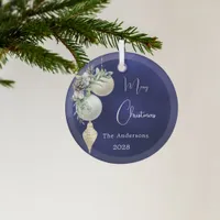 Blue gold white baubles Christmas Glass Ornament