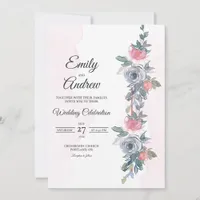 Dusty Rose Vine Elegant Floral Watercolor Wedding Invitation