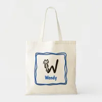 Tote Bag - Cat Letter W with Name in Frame