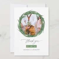 Woodland Forest Greenery Wedding Photo Collage Thank You Card