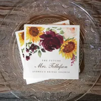 Fall Bridal Shower Sunflower Roses Burgundy Wine Napkins