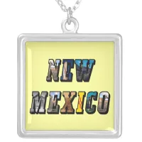 New Mexico Picture Text Silver Plated Necklace