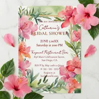 Tropical Pink Floral Greenery Gold Bridal Shower Invitation