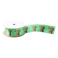 Pitbull with Birthday Hat  Satin Ribbon