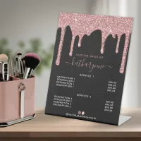 Black Rose Gold Dripping Glitter Salon Price List Pedestal Sign