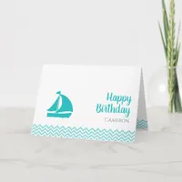 Cute Boat on Ocean Waves Custom Birthday Card