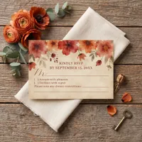 Rustic Terracotta Burnt Orange Floral Wedding RSVP Card