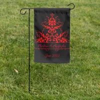 Romantic, Elegant Vintage Red Damask Wedding Garden Flag