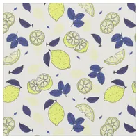 Mediterranean Blue Yellow Lemon Slices Pattern Fabric