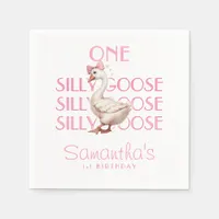 Pink Coquette One Silly Goose Girl 1st Birthday Napkins