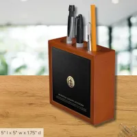 Black Leather Print Gold Seal Logo Desk Organizer