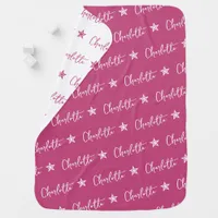 Pink Repeating Name Monogram Star Girl Baby Blanket