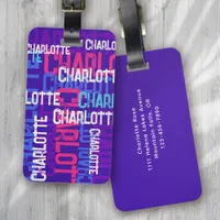 Repeating Name Graffiti Purple Kids Luggage Tag