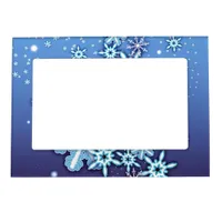 White Winter Crystal Ornate Snowflakes On Blue  Magnetic Frame