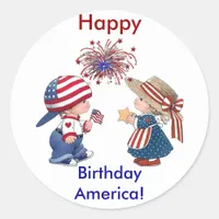 Vintage Happy Birthday America Classic Round Sticker