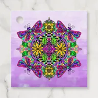 Purple Dragonfly and Flowers Mandala Hand Drawn    Favor Tags