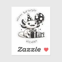 Black and White Axolotl Birthday Party Personalize Sticker