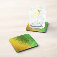 Shades of Green and Yellow Abstract Cork Coaster