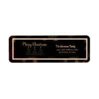 Black Gold Merry Christmas Tree Return Address Label