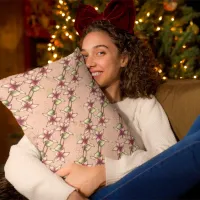 Pink Poinsettia and Snowflakes Striped Christmas Accent Pillow