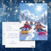 Children Sledding Winter Personalized Christmas Postcard